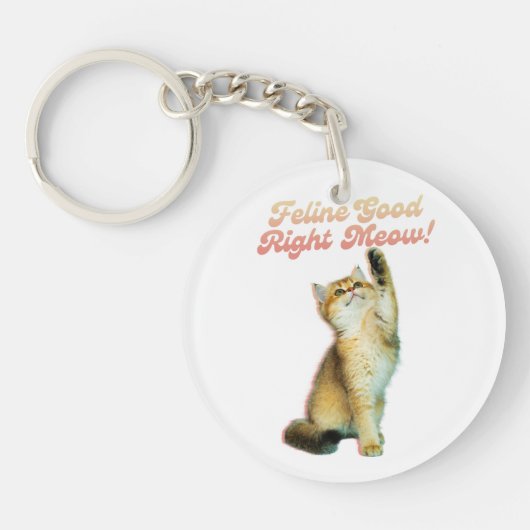 Schattigee Funny Cat Typografie met Speelse Kitten Sleutelhanger (Voorkant)