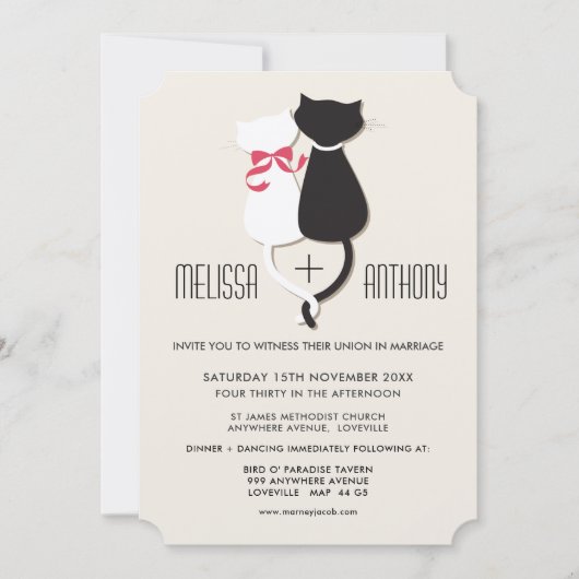 Schattigee Funny Cats Couple Wedding Invitation Kaart (Voorkant)