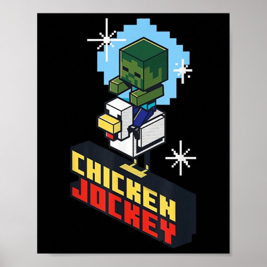 Schattigee Funny Chicken Jockey Pixel Graphic Ridi Poster (Voorkant)