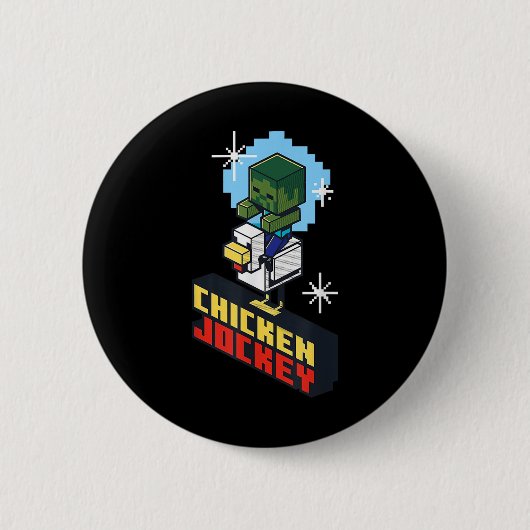 Schattigee Funny Chicken Jockey Pixel Graphic Ridi Ronde Button 5,7 Cm (Voorkant)