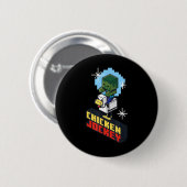 Schattigee Funny Chicken Jockey Pixel Graphic Ridi Ronde Button 5,7 Cm (Voorkant /achterkant)