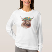 Schattigee Funny Christmas Highland Koe Neon Light T-shirt (Voorkant)