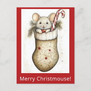 Schattigee Funny Christmas Mouse Stocking Waterver Briefkaart