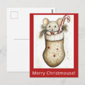 Schattigee Funny Christmas Mouse Stocking Waterver Briefkaart (Voorkant / Achterkant)