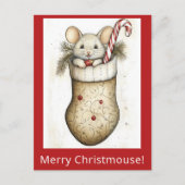 Schattigee Funny Christmas Mouse Stocking Waterver Briefkaart (Voorkant)
