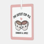 Schattigee Funny Coffee Cup Echtgenoot Paar Kerst Metalen Ornament (Voorkant links)
