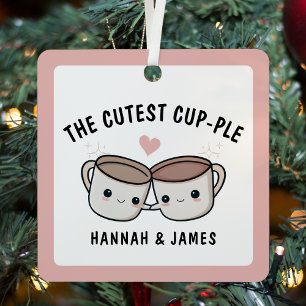 Schattigee Funny Coffee Cup Echtgenoot Paar Kerst Metalen Ornament