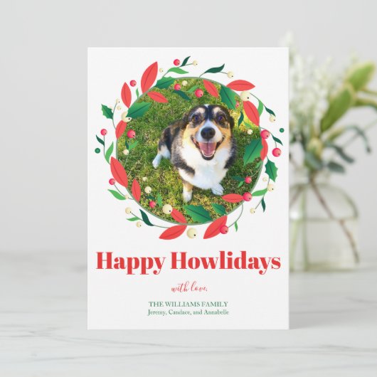 Schattigee Funny Dog Foto Happy Howholidays Kerstm Feestdagenkaart (Staand voorkant)