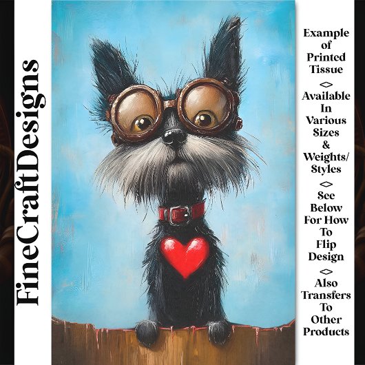 Schattigee Funny Dog & Red Heart & Goggles BW9 Dec Tissuepapier