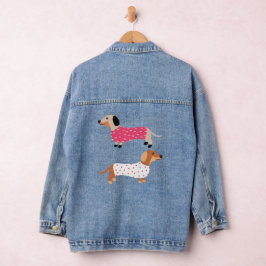 Schattigee Funny Dog Teckel Liefhebbers Roze & Wit Denim Jacket