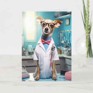 Schattigee Funny Dog Werken als een Doctor Gevouwe Bedankkaart
