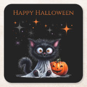 Schattigee Funny Ghost Kitten Halloween Trick or t Kartonnen Onderzetters (Voorkant)