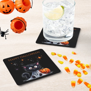 Schattigee Funny Ghost Kitten Halloween Trick or t Kartonnen Onderzetters