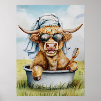Schattigee Funny Highland Koe Badkamer Wandkunst Poster