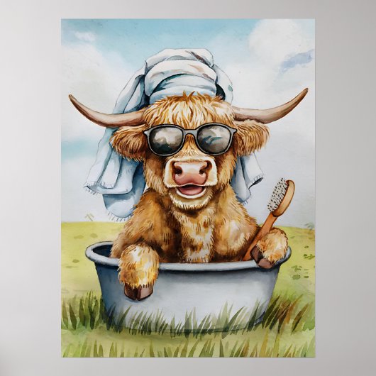 Schattigee Funny Highland Koe Badkamer Wandkunst Poster (Voorkant)