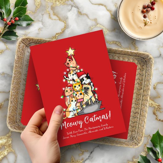 Schattigee Funny Meowy Catmas Kat Kerstboom Feestdagenkaart