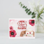 Schattigee Funny Moederdag Tea Lover Dog Floral Briefkaart (Staand voorkant)