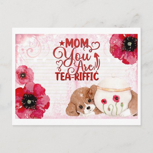 Schattigee Funny Moederdag Tea Lover Dog Floral Briefkaart (Voorkant)