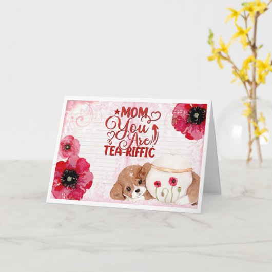 Schattigee Funny Moederdag Tea Lover Dog Floral Kaart (Gele Bloem)
