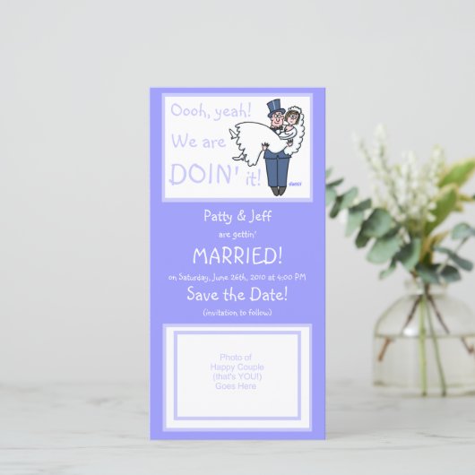 Schattigee Funny Offbeat Save-the-Date Fotokaart Save The Date (Staand voorkant)