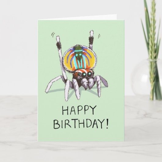 Schattigee Funny Peacock Spider Happy Birthday Kaa Kaart (Voorkant)