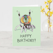 Schattigee Funny Peacock Spider Happy Birthday Kaa Kaart (Gele Bloem)