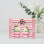Schattigee Funny Pink Valentijnsdag Cactus Briefkaart (Staand voorkant)