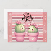 Schattigee Funny Pink Valentijnsdag Cactus Briefkaart (Voorkant / Achterkant)