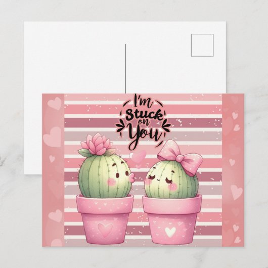 Schattigee Funny Pink Valentijnsdag Cactus Briefkaart (Voorkant / Achterkant)