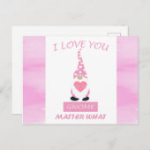 Schattigee Funny Pink Valentijnsdag Gnome Hart Briefkaart (Voorkant / Achterkant)