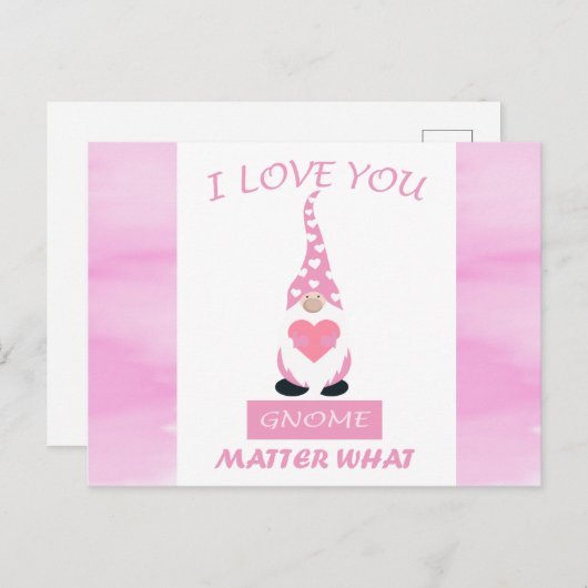 Schattigee Funny Pink Valentijnsdag Gnome Hart Briefkaart (Voorkant / Achterkant)