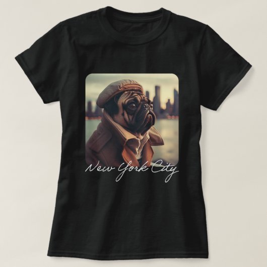 Schattigee Funny Pug Foto New York City Reizen T-shirt (Design voorkant)