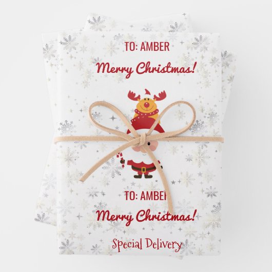 Schattigee Funny Rudolph Santa Speciale Leveringsn Inpakpapier Vel (In situ)