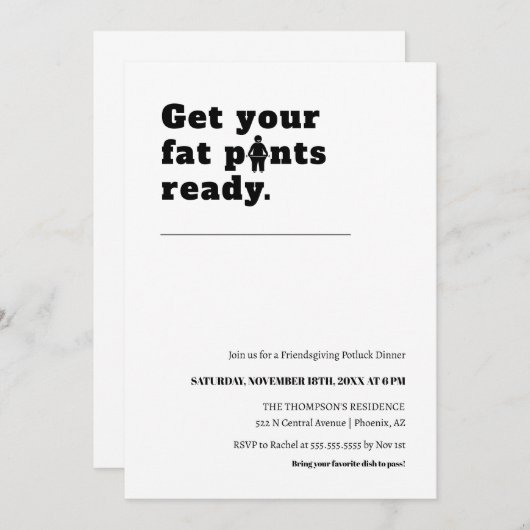 Schattigee Funny Thanksgiving Dinner Modern Minima Kaart (Voorkant / Achterkant)