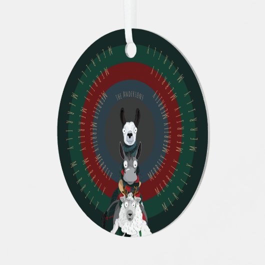 Schattigee Funny Winter Ezel, Llama & Schaap Metalen Ornament (Voorkant links)