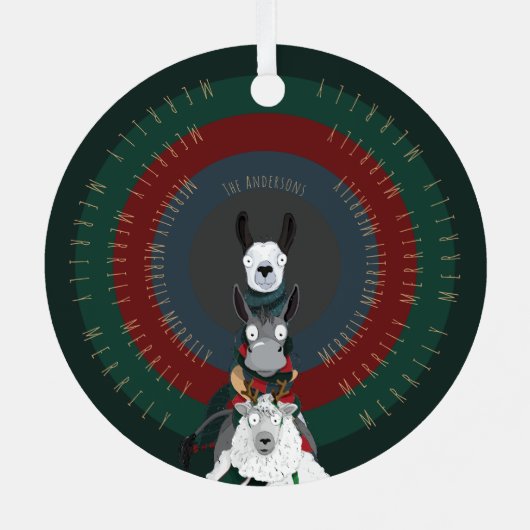 Schattigee Funny Winter Ezel, Llama & Schaap Metalen Ornament (Achterkant)