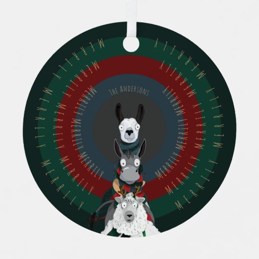 Schattigee Funny Winter Ezel, Llama & Schaap Metalen Ornament (Voorkant)