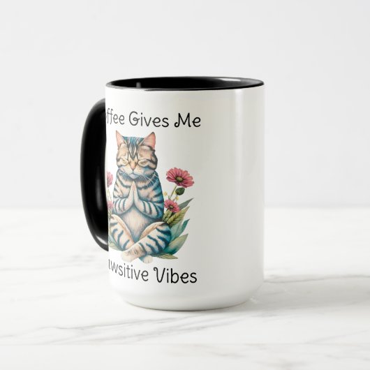 Schattigee Funny Yoga Kat Bloemen Serenity Koffiel Mok (Voorkant links)