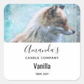 Schattigee Furry Fox op Blue Background Candle Bus Vierkante Sticker (Voorkant)