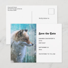 Schattigee Furry Fox op Blue Grunge Achtergrond Aankondigingskaart