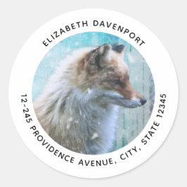 Schattigee Furry Fox op Blue Grunge Achtergrond Ad Ronde Sticker
