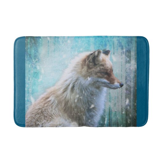 Schattigee Furry Fox op Blue Grunge Achtergrond Badmat (Voorkant)