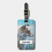 Schattigee Furry Fox op Blue Grunge Achtergrond Bagagelabel (Voorkant verticaal)