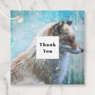 Schattigee Furry Fox op Blue Grunge Achtergrond Be Bedankjes Labels
