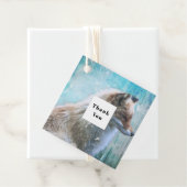 Schattigee Furry Fox op Blue Grunge Achtergrond Be Bedankjes Labels (In situ)