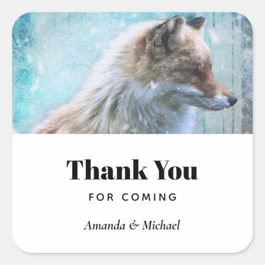 Schattigee Furry Fox op Blue Grunge Achtergrond Be Vierkante Sticker (Voorkant)