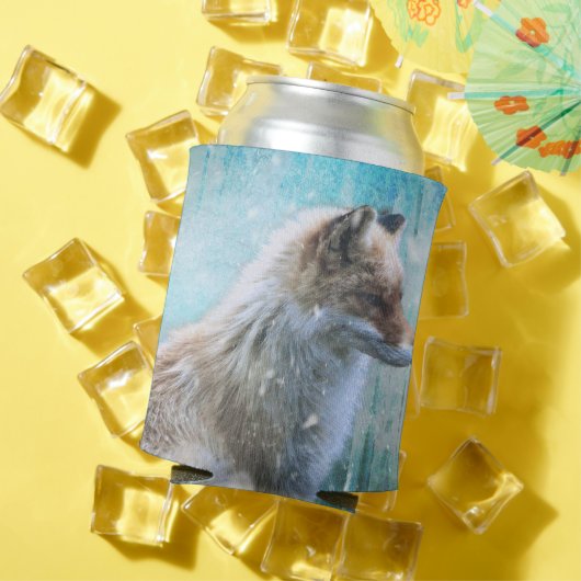 Schattigee Furry Fox op Blue Grunge Achtergrond Blikjeskoeler (Insitu Zomer)