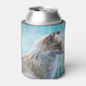 Schattigee Furry Fox op Blue Grunge Achtergrond Blikjeskoeler (Blikje Voorkant)