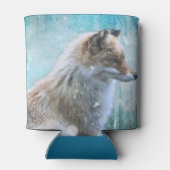 Schattigee Furry Fox op Blue Grunge Achtergrond Blikjeskoeler (Achterkant)