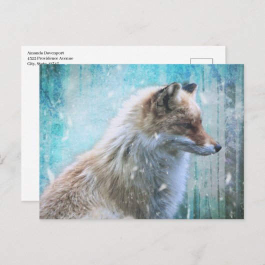 Schattigee Furry Fox op Blue Grunge Achtergrond Briefkaart (Voorkant / Achterkant)